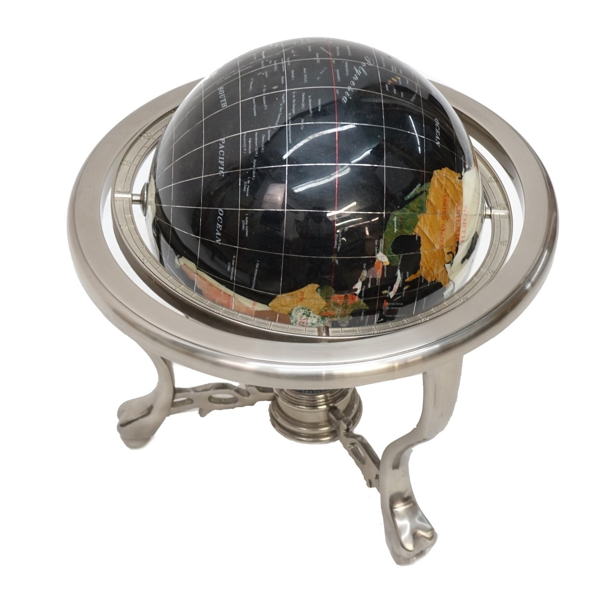 Vintage Hardstone and Abalone Terrestrial Globe