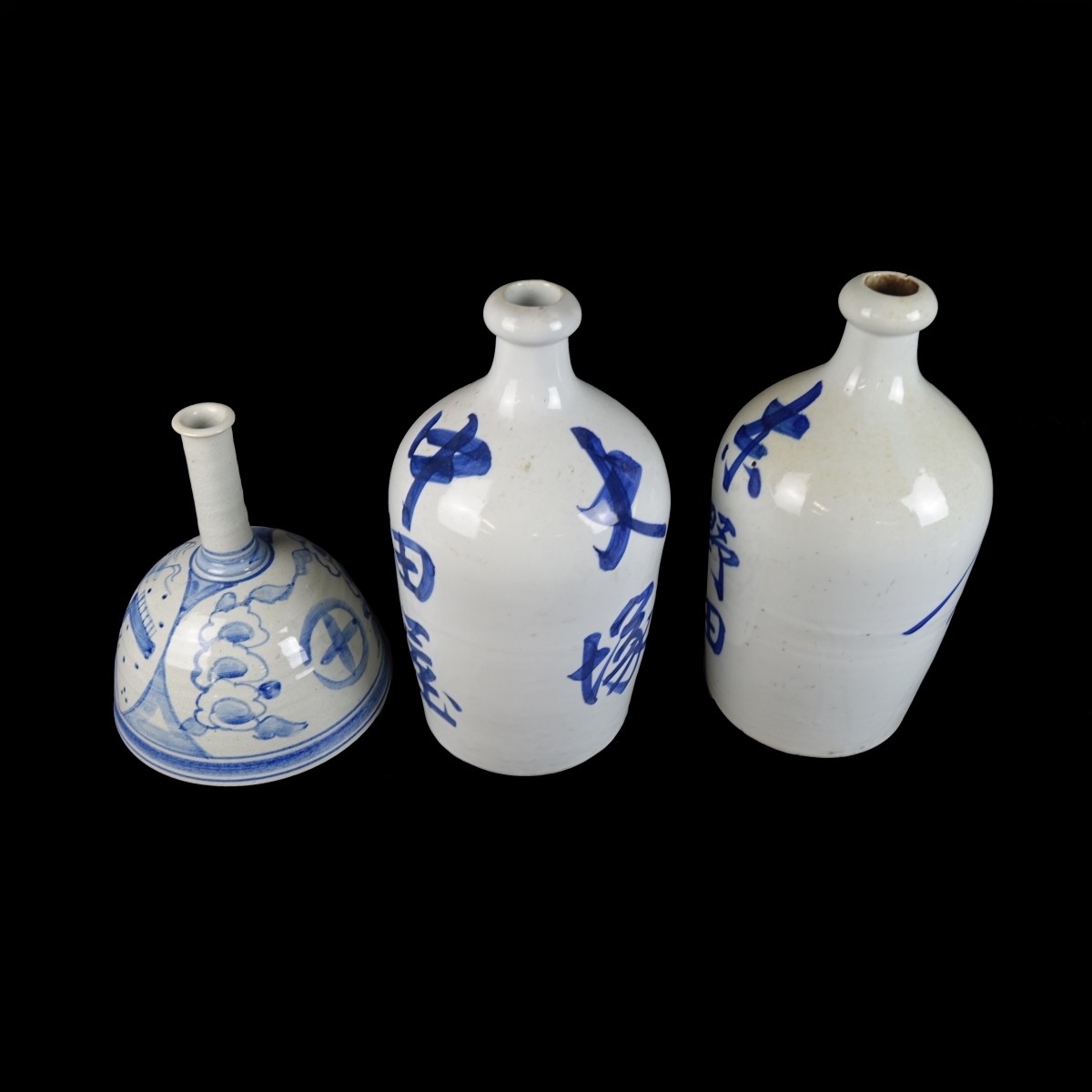 Three (3) 20th C. Japanese Blue and White Bottles