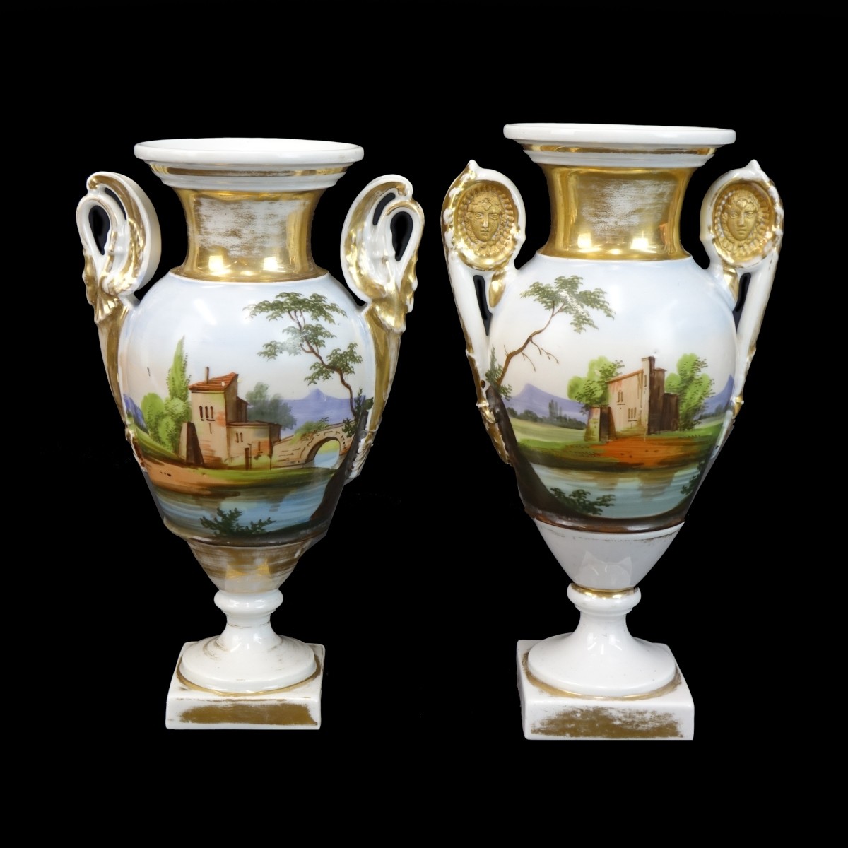 Two (2) Old Paris Gilded Porcelain Vases