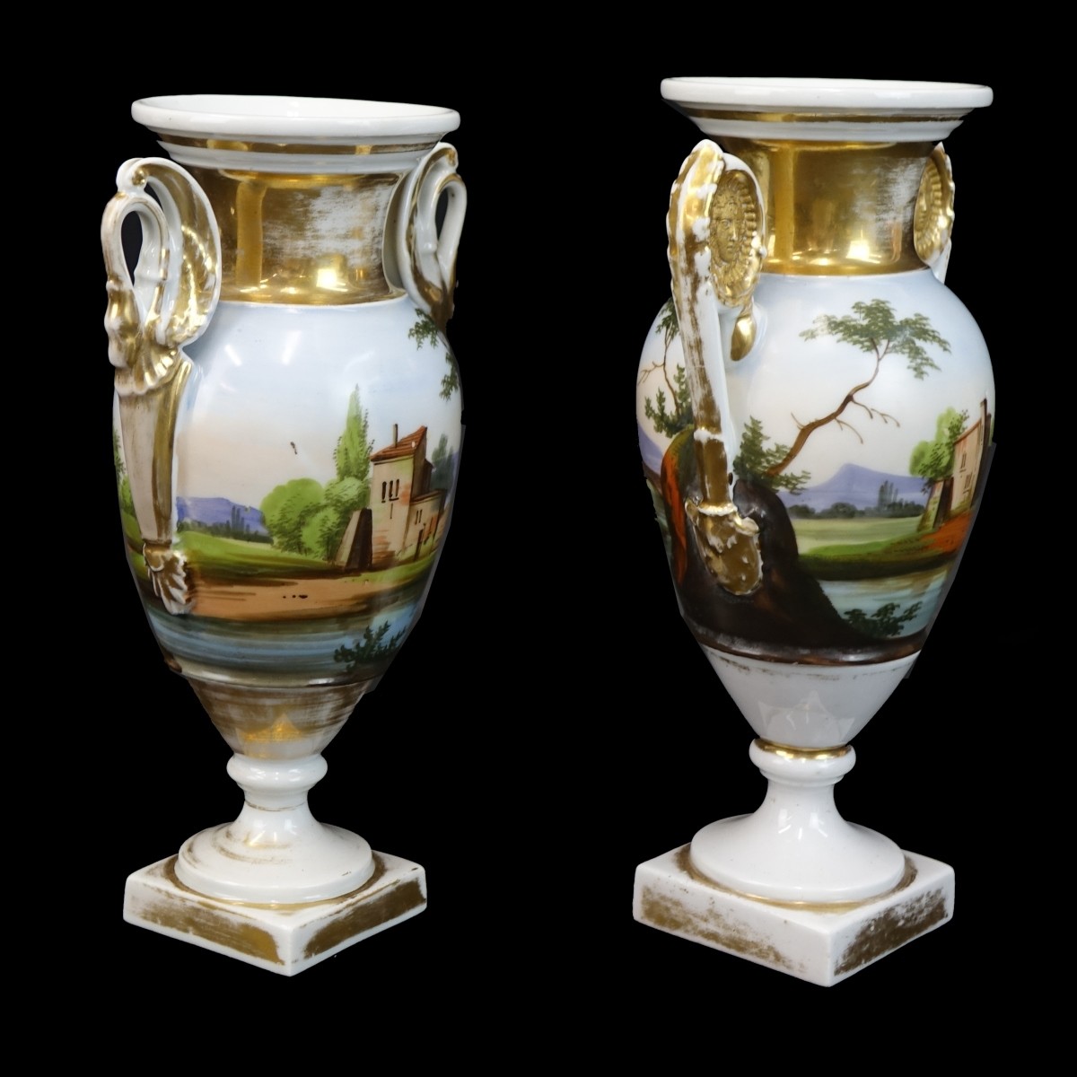 Two (2) Old Paris Gilded Porcelain Vases