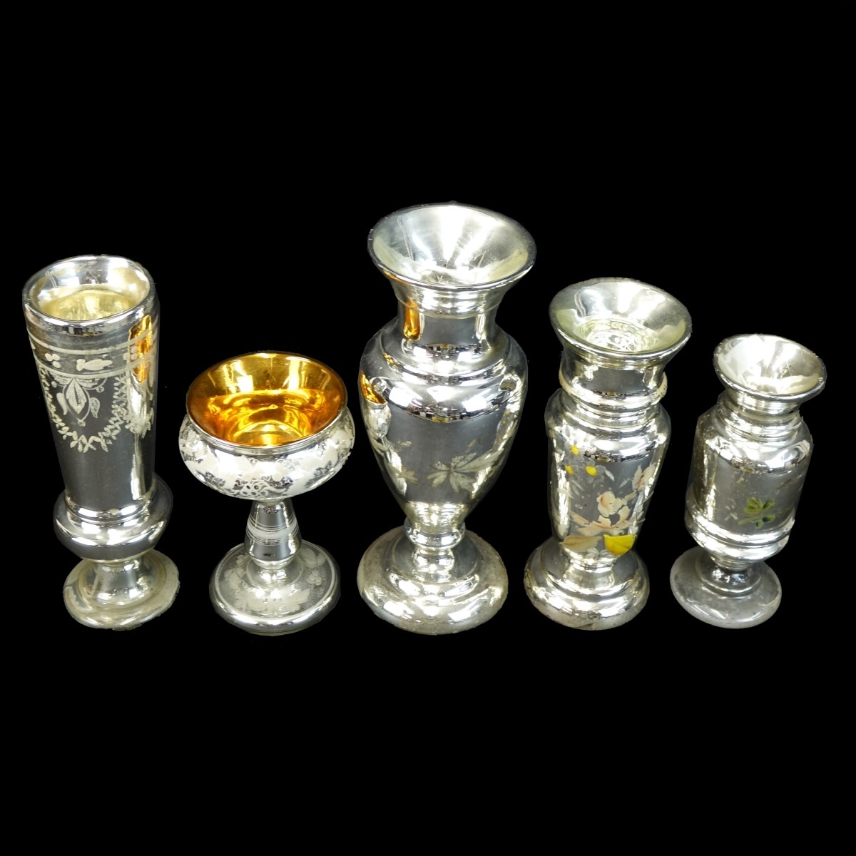 Five (5) Large Mercury Glass Vases