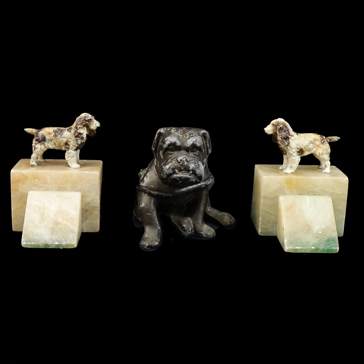 Three (3) White Metal Dog Figurines