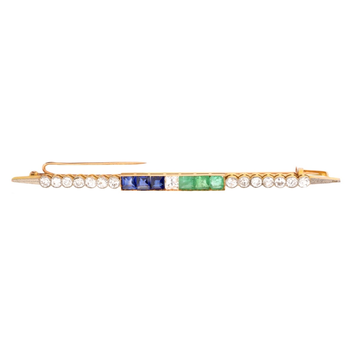 Diamond, Gemstone and 18K Bar Pin