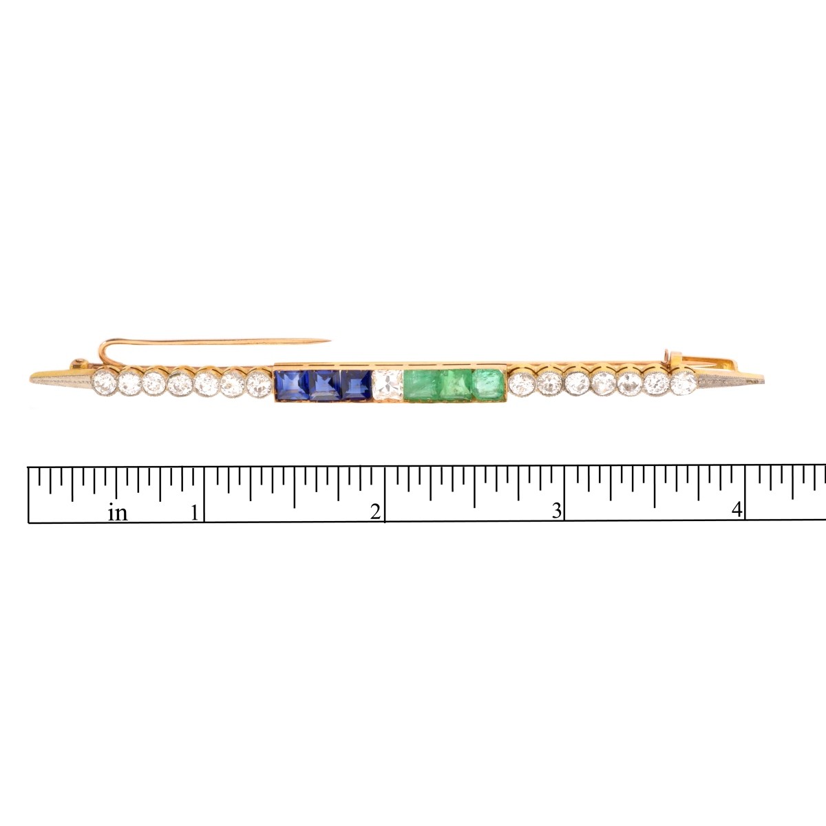 Diamond, Gemstone and 18K Bar Pin