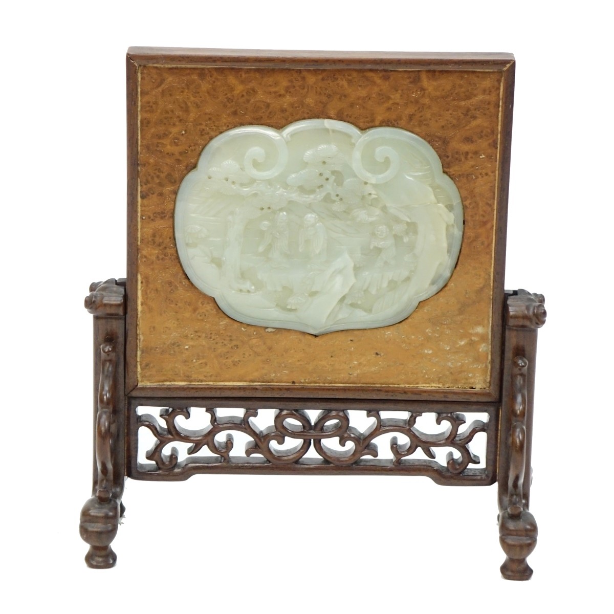 Chinese Carved White Jade Screen