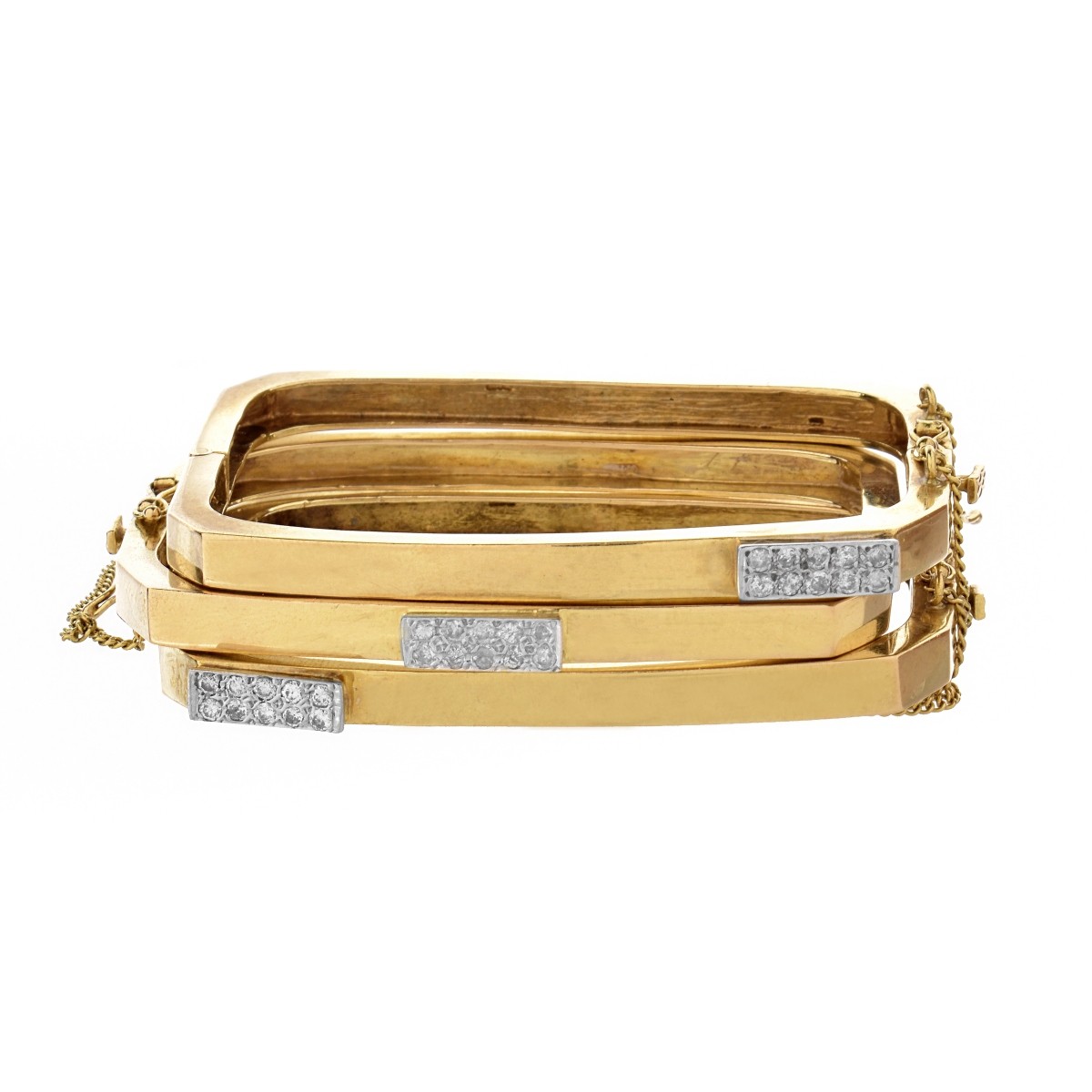 Three Diamond and 14K Bangles