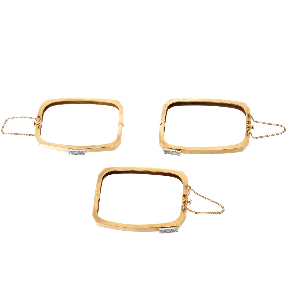Three Diamond and 14K Bangles