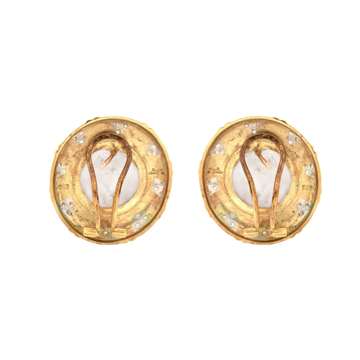 Mabe Pearl, Diamond and 14K Earrings