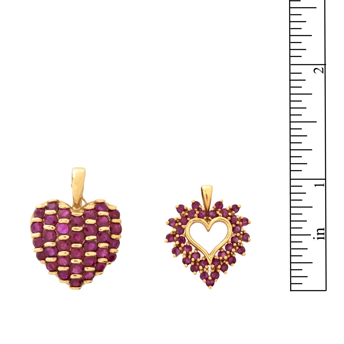 Two Ruby and 14K Heart Pendants