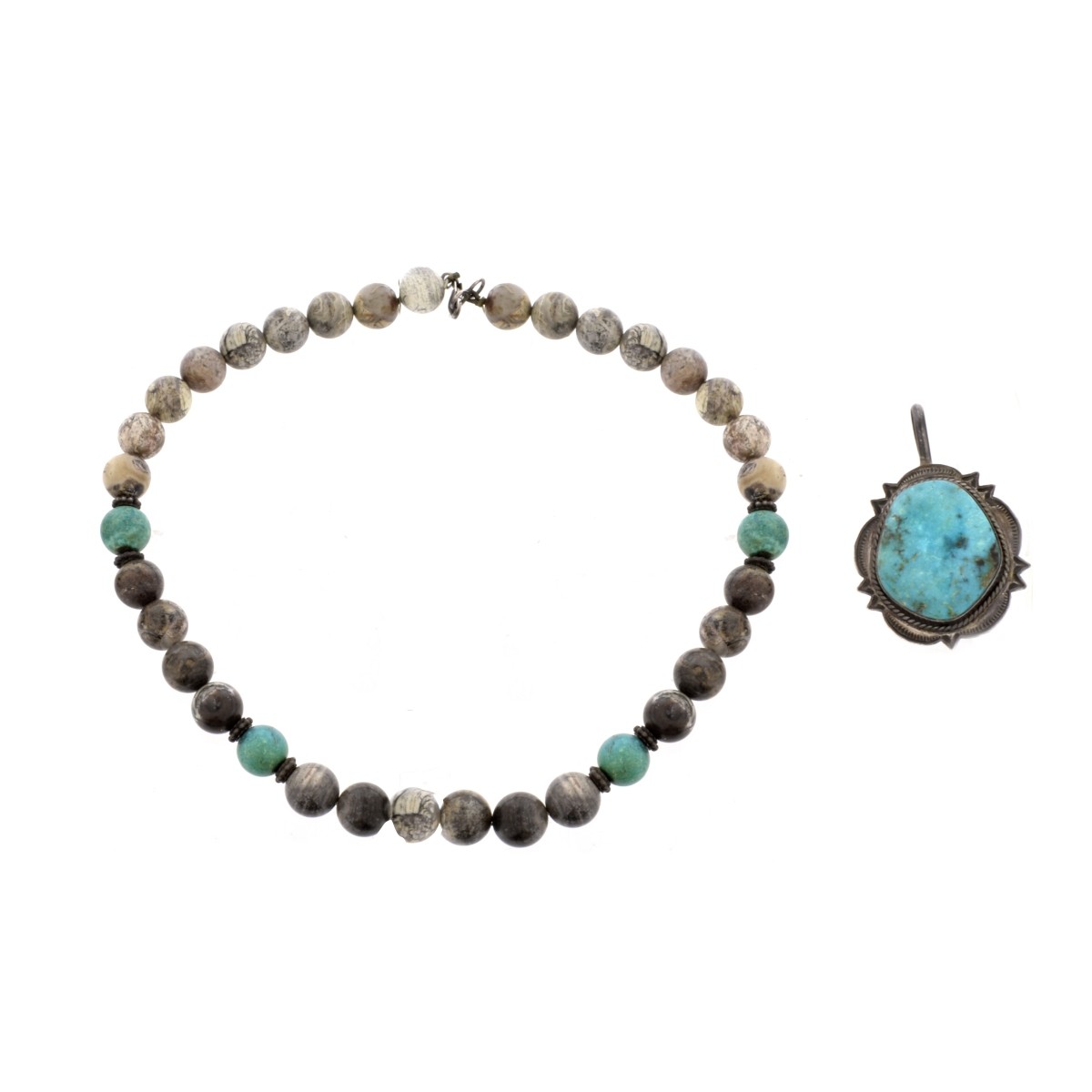 Agate/Turquoise Necklace and Turquoise Pendant