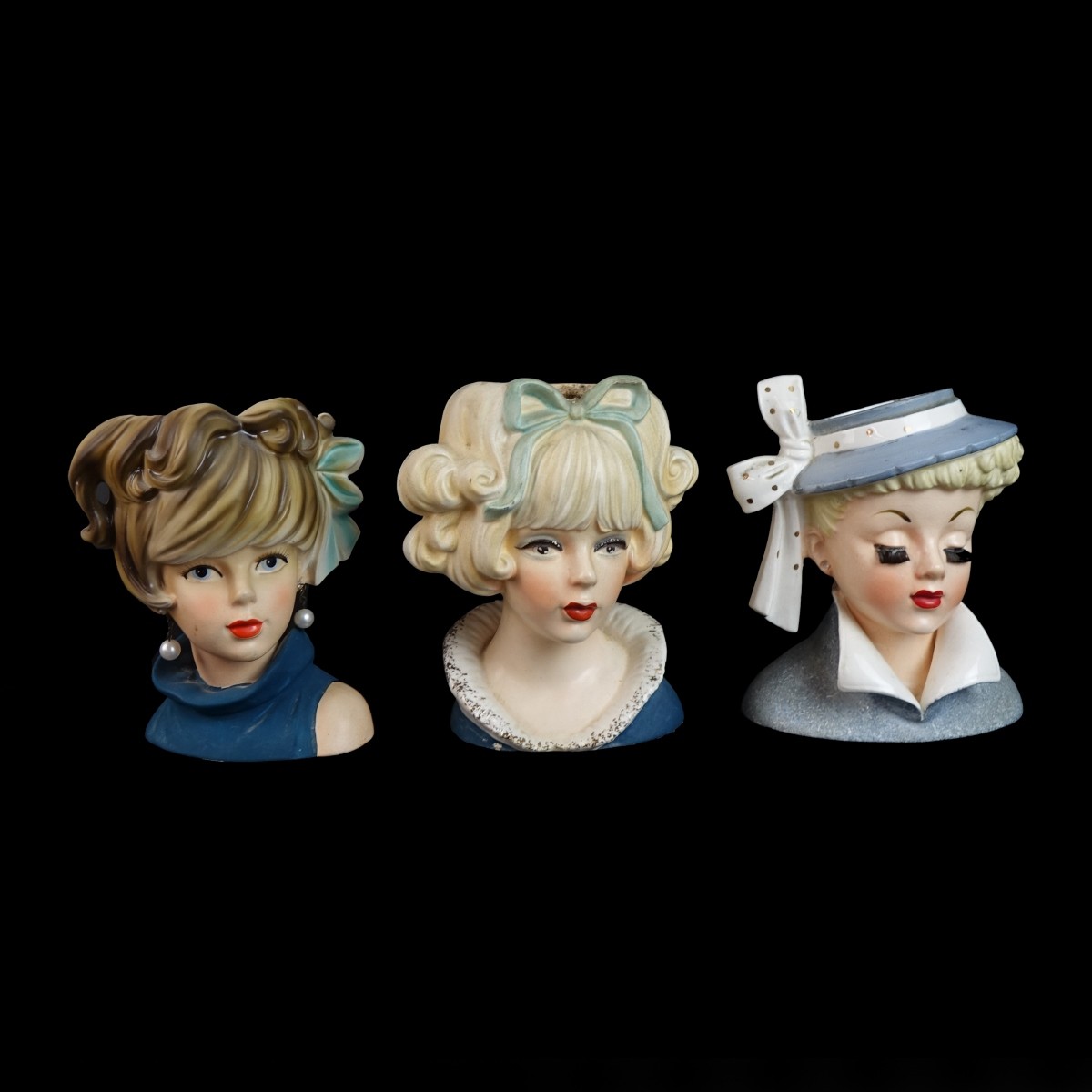 Three (3) Vintage Lady Head Vases