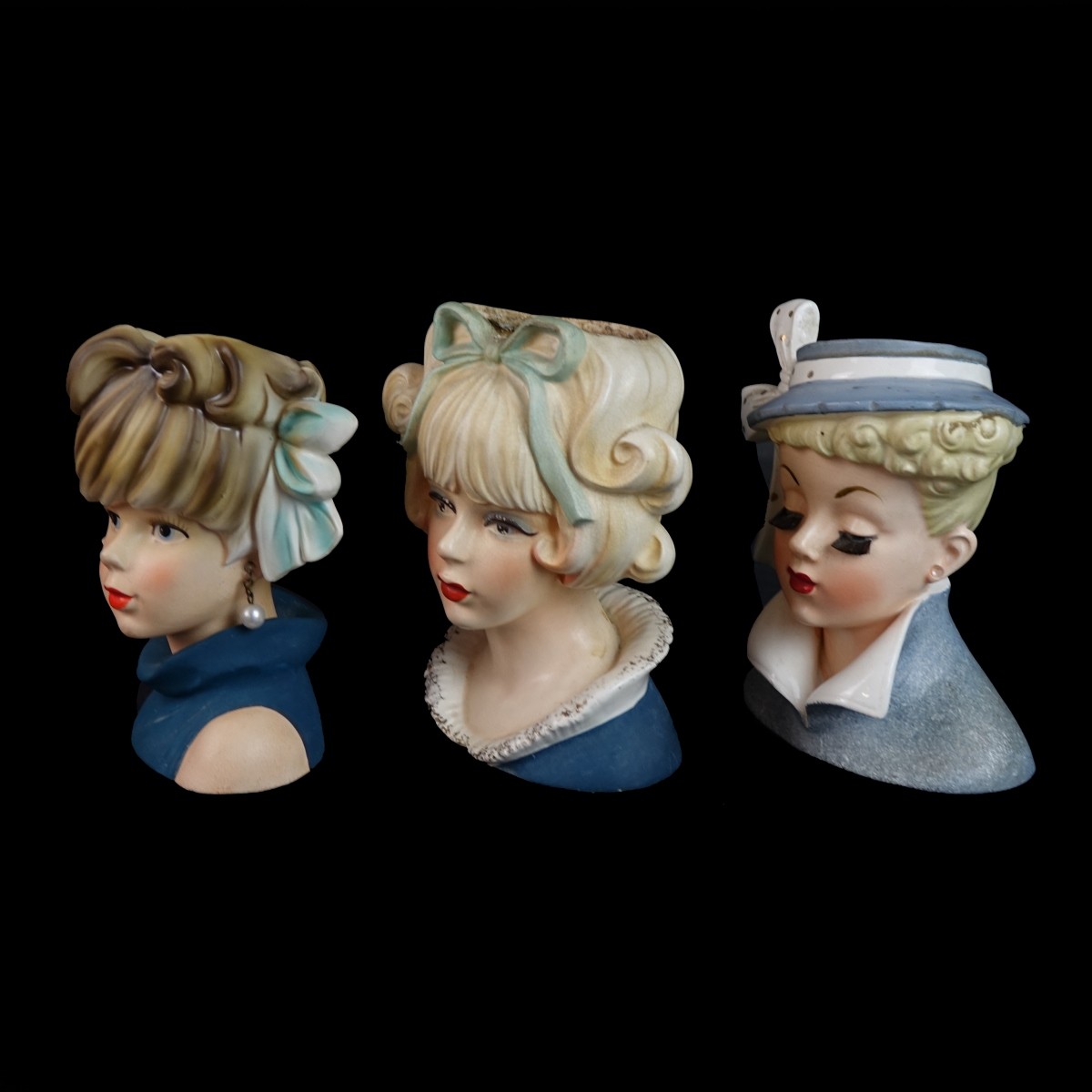 Three (3) Vintage Lady Head Vases