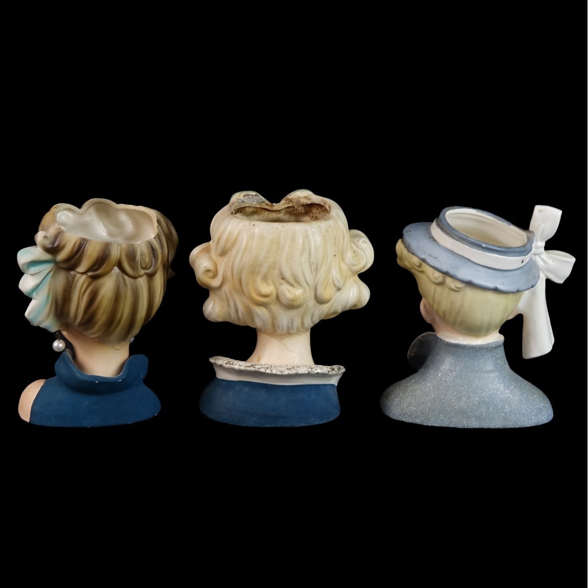 Three (3) Vintage Lady Head Vases