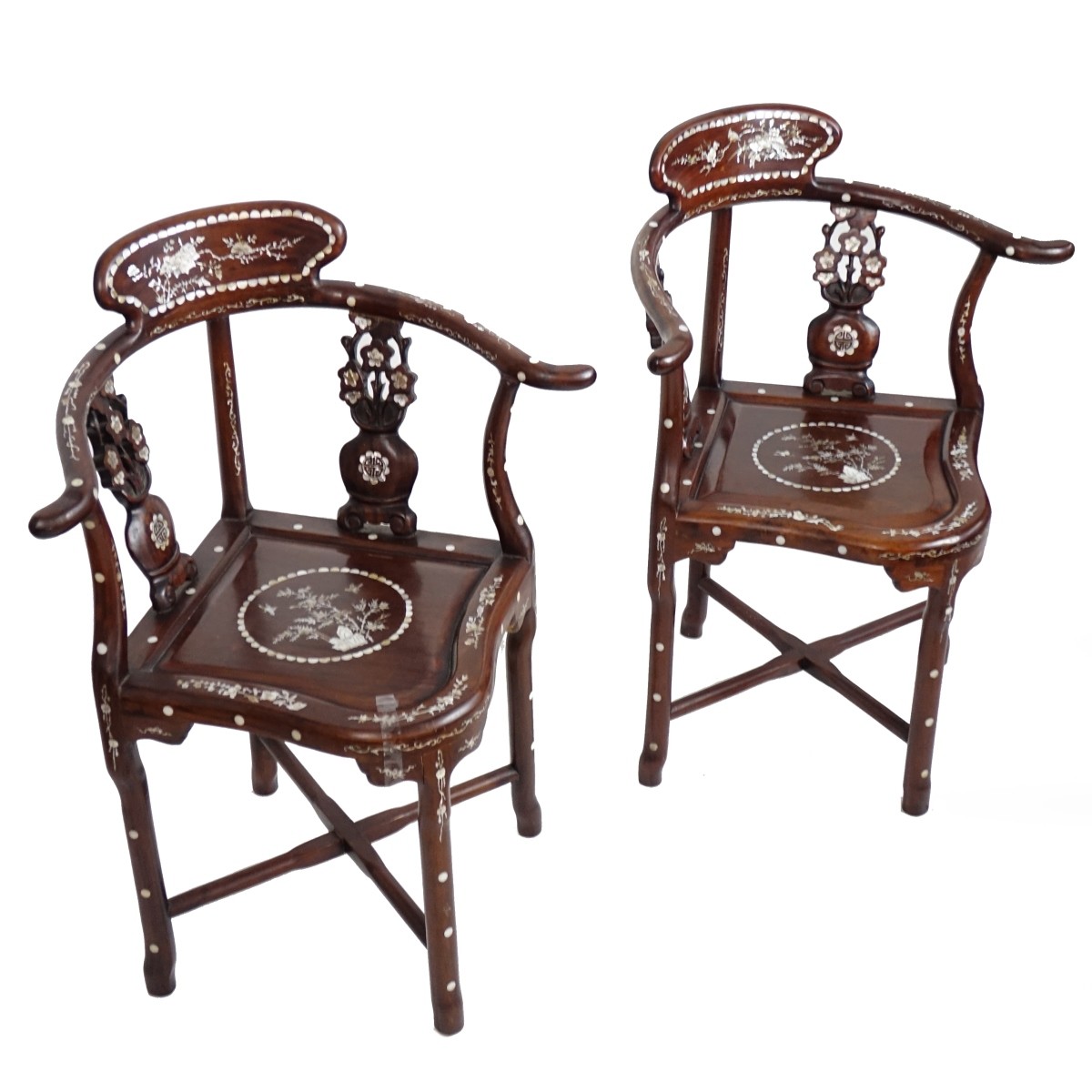 Pair of Chinese Hardwood/MOP Chairs