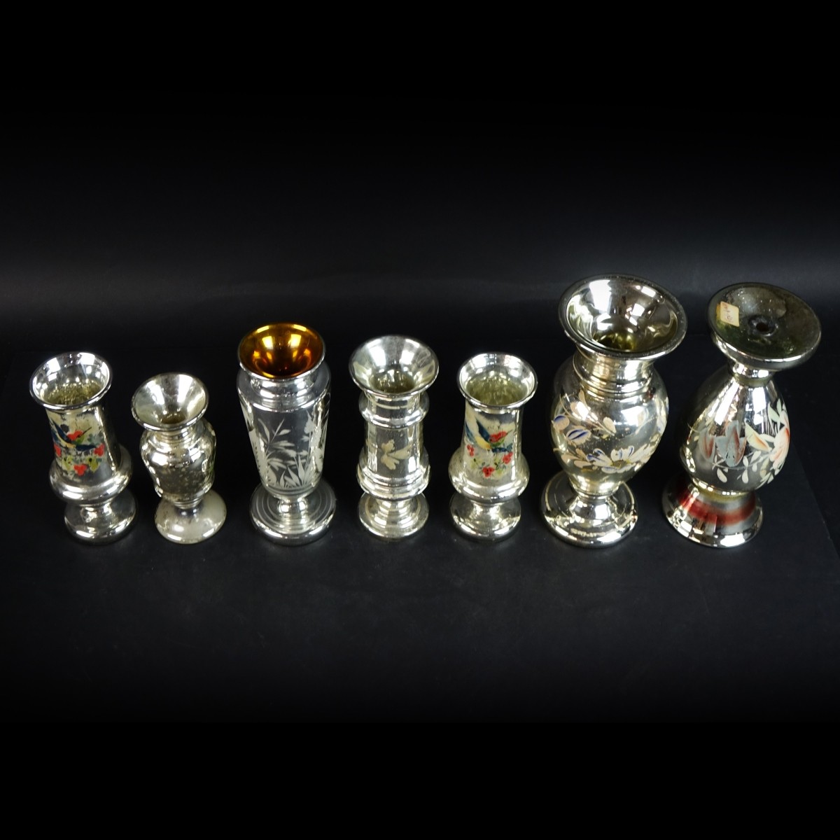 Seven (7) Mercury Glass Vases