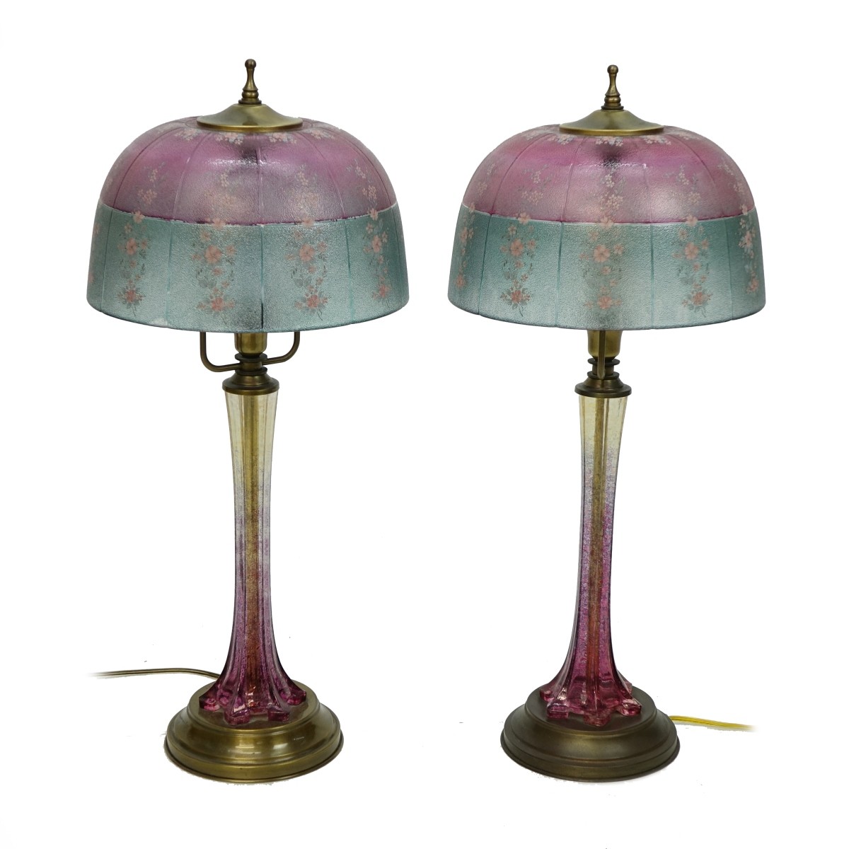 Pair of Vintage Cranberry Glass Lamps