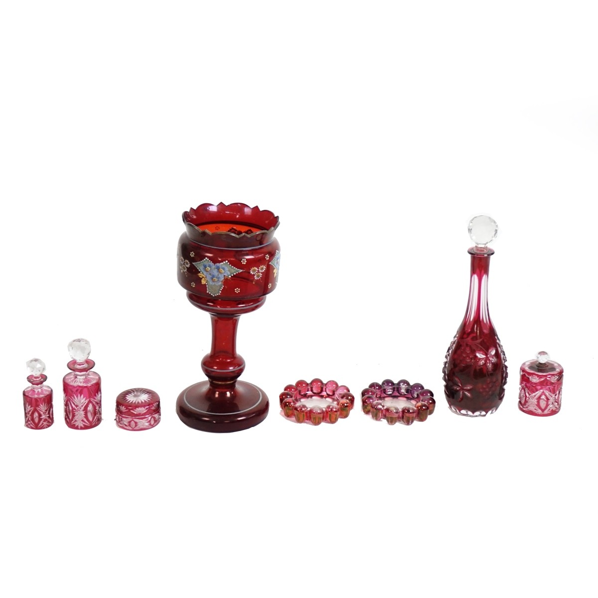 Eight (8) Vintage Cranberry Glass Tableware