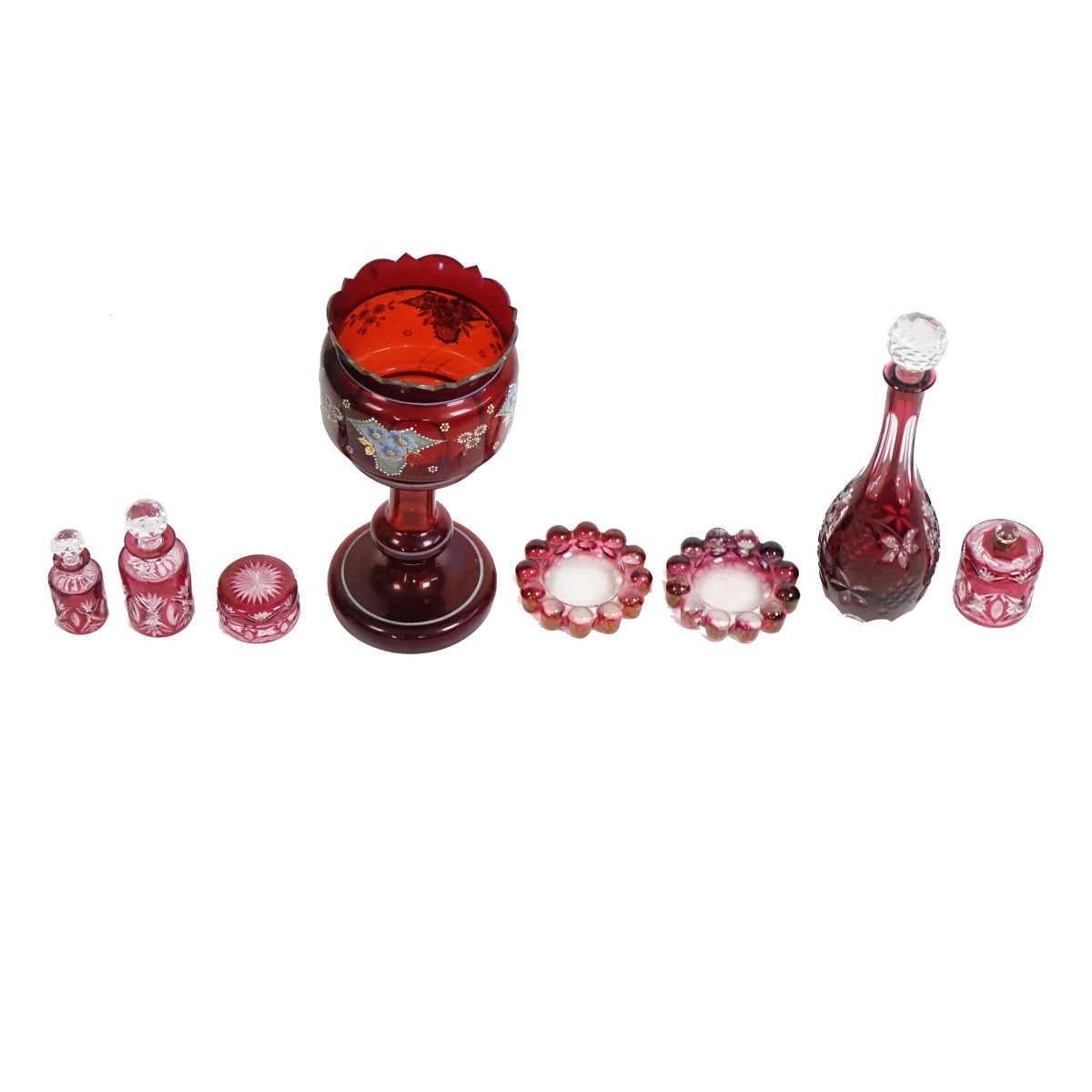 Eight (8) Vintage Cranberry Glass Tableware