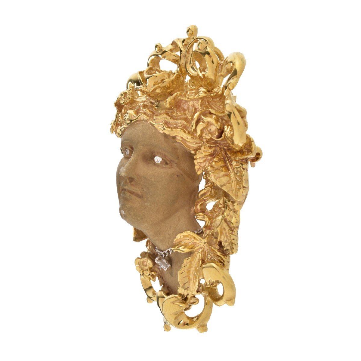 Heavy 14K Cameo Brooch