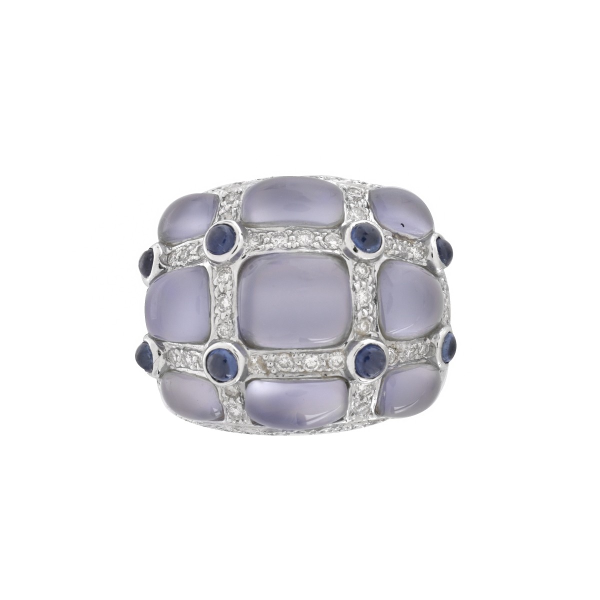 Chalcedony, Sapphire, Diamond and 18K Ring