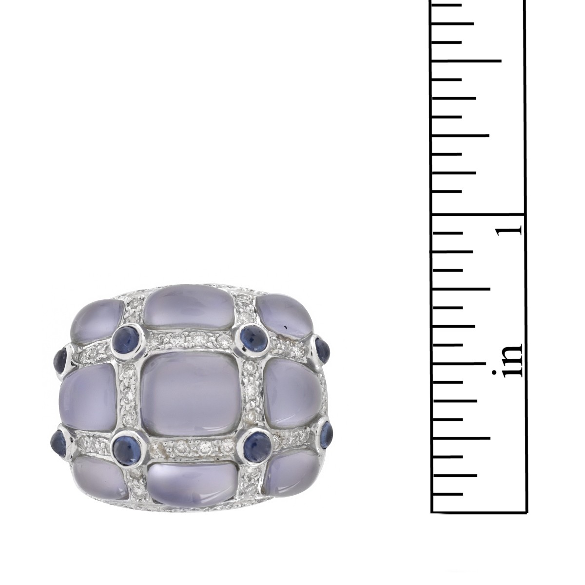 Chalcedony, Sapphire, Diamond and 18K Ring