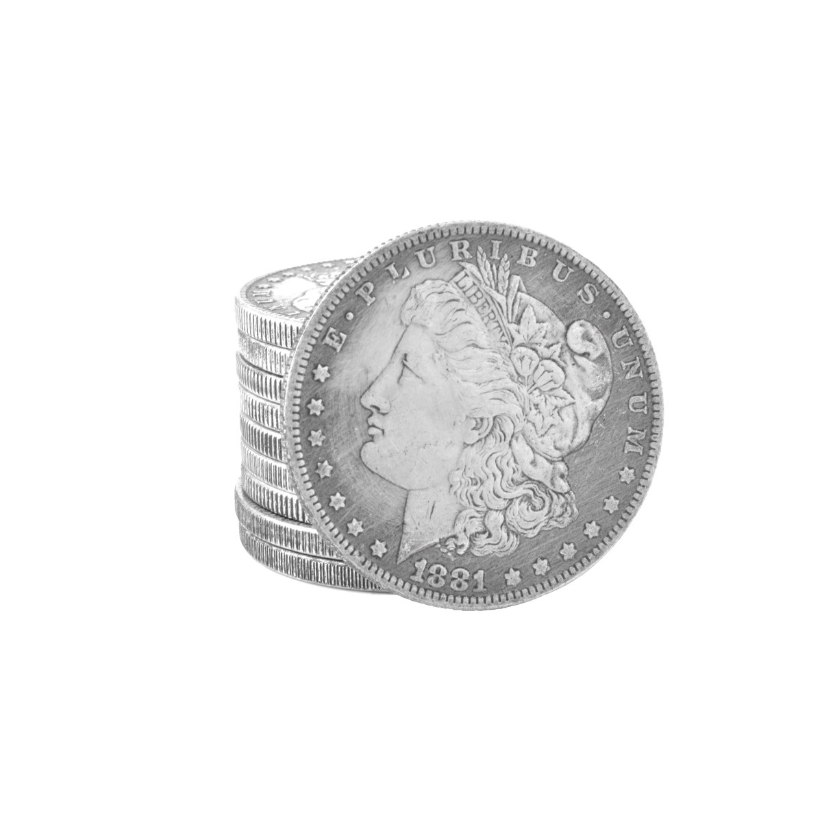 Ten US Morgan Silver Dollar Coins