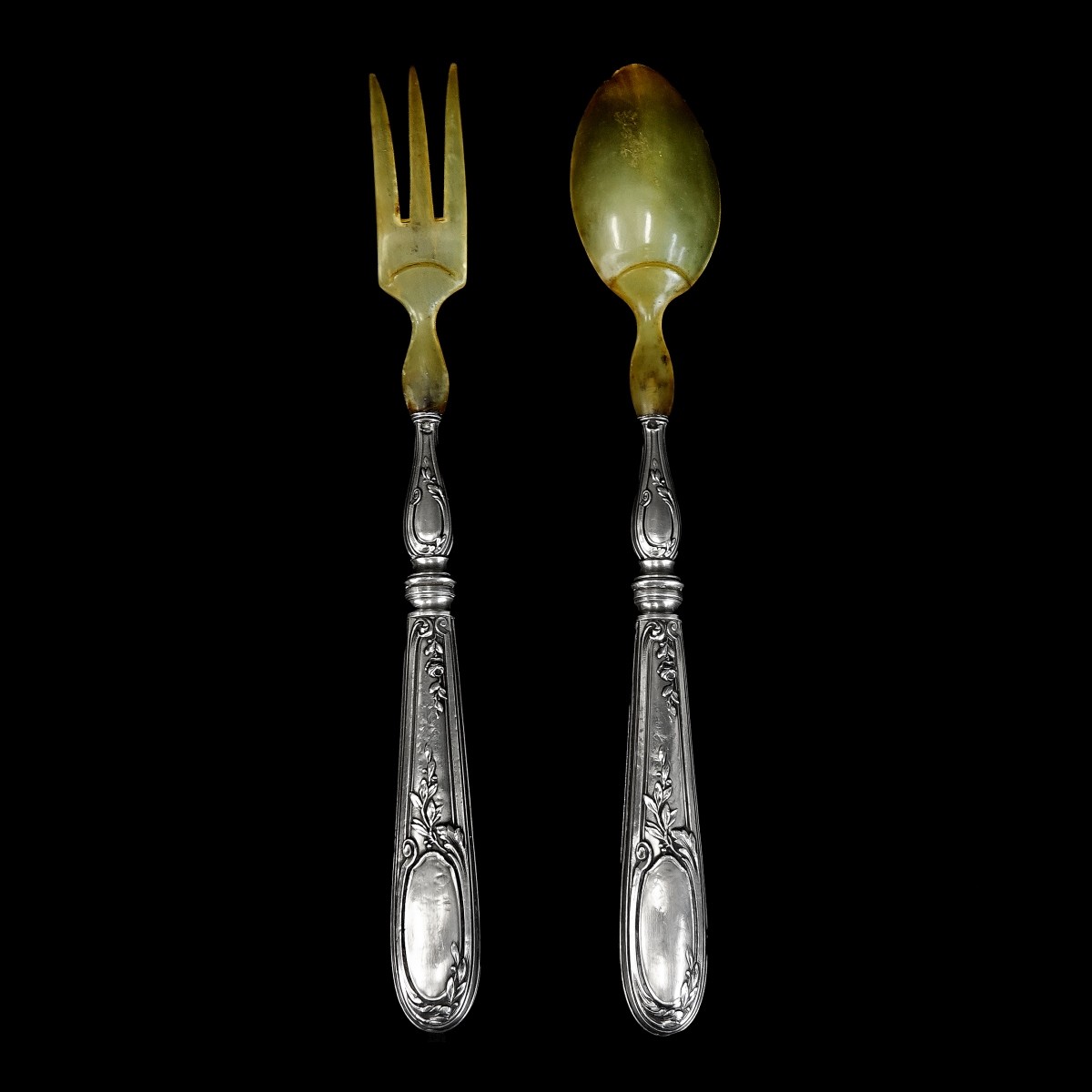 Sterling Handle Salad Set and Silverplate Boat