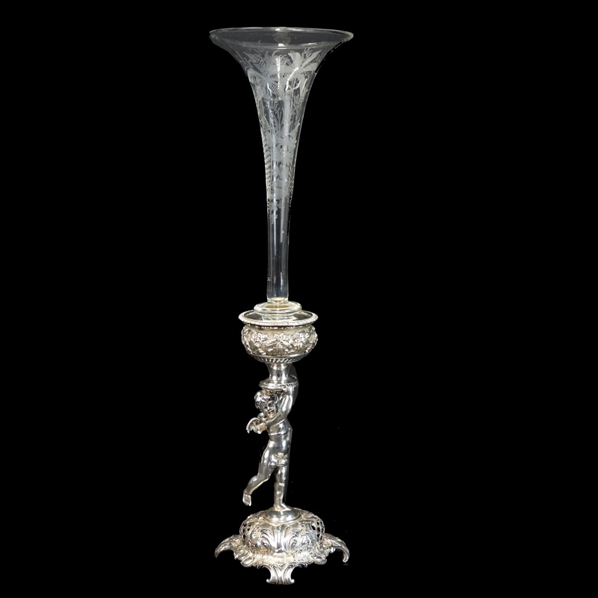 Silverplate and Etched Glass Epergne Vase