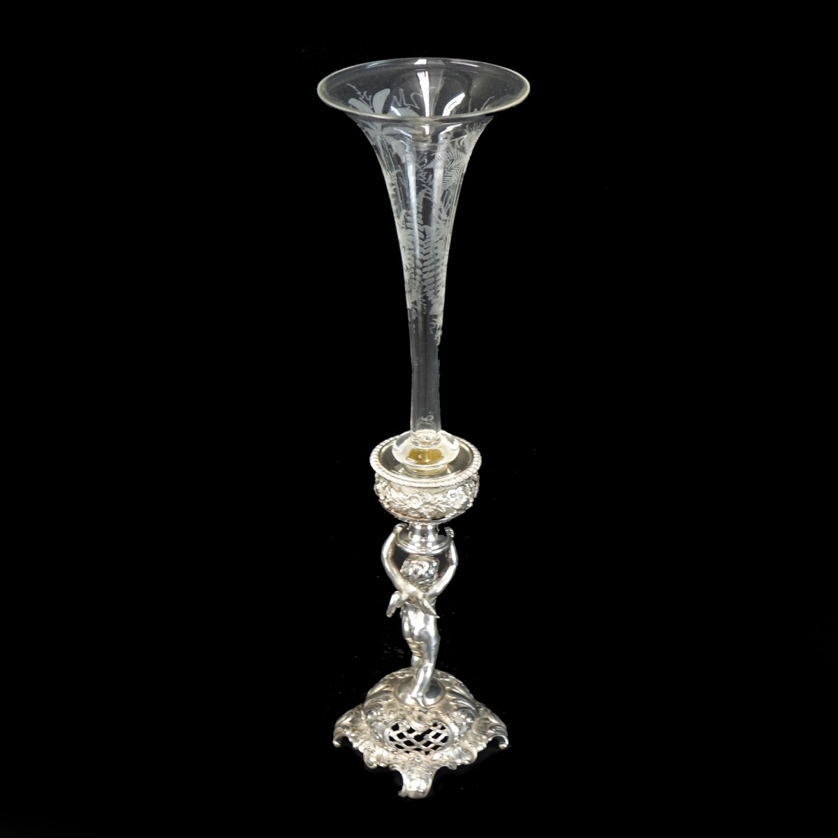 Silverplate and Etched Glass Epergne Vase