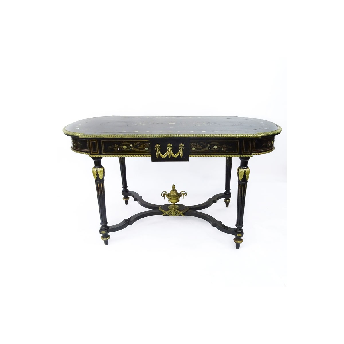 Gilt Bronze 1860' Mother of Pearl & Ebonized Table