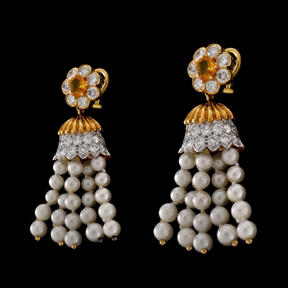 Diamond, Sapphire, Pearl and 18K Earrings