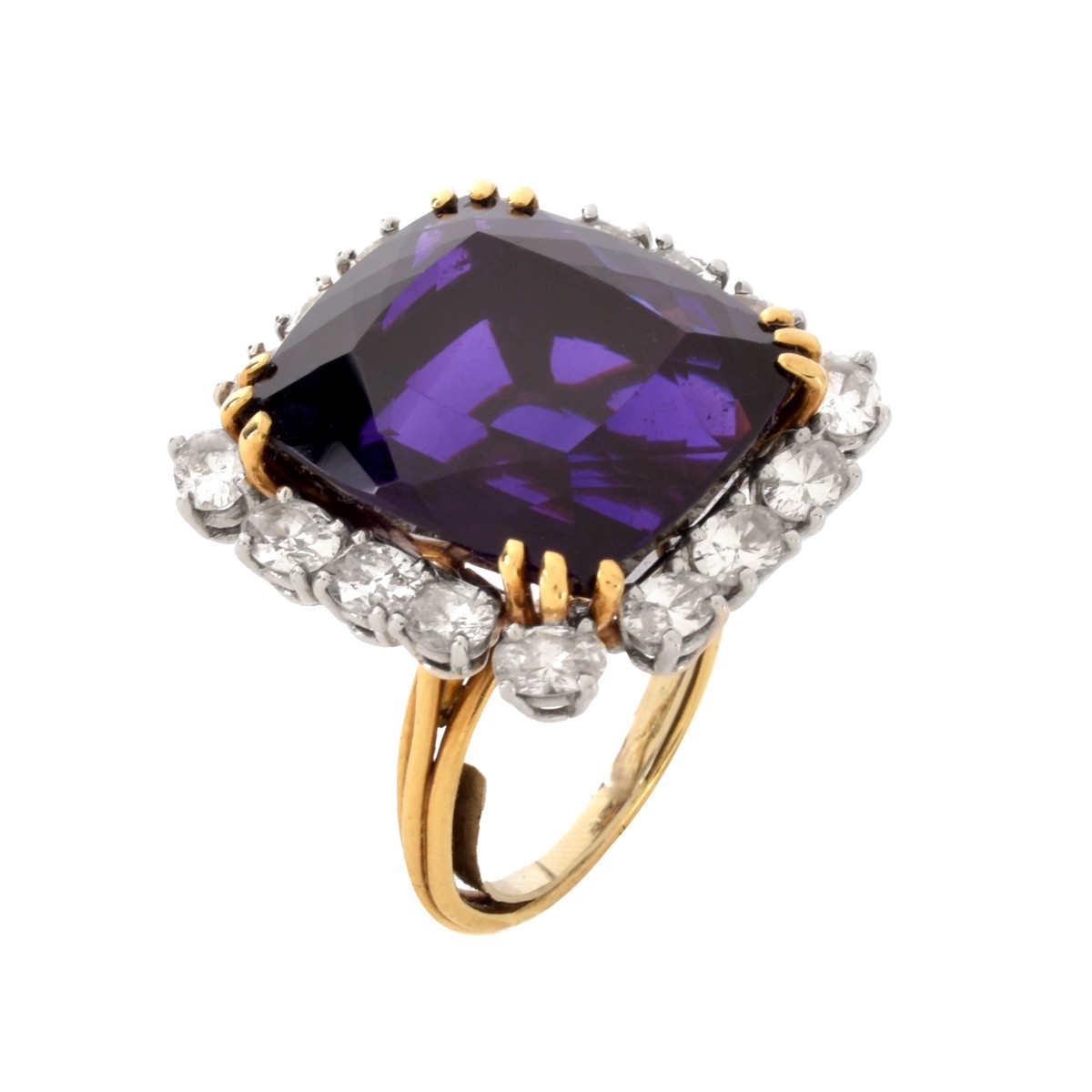 Amethyst, Diamond and 18K Ring