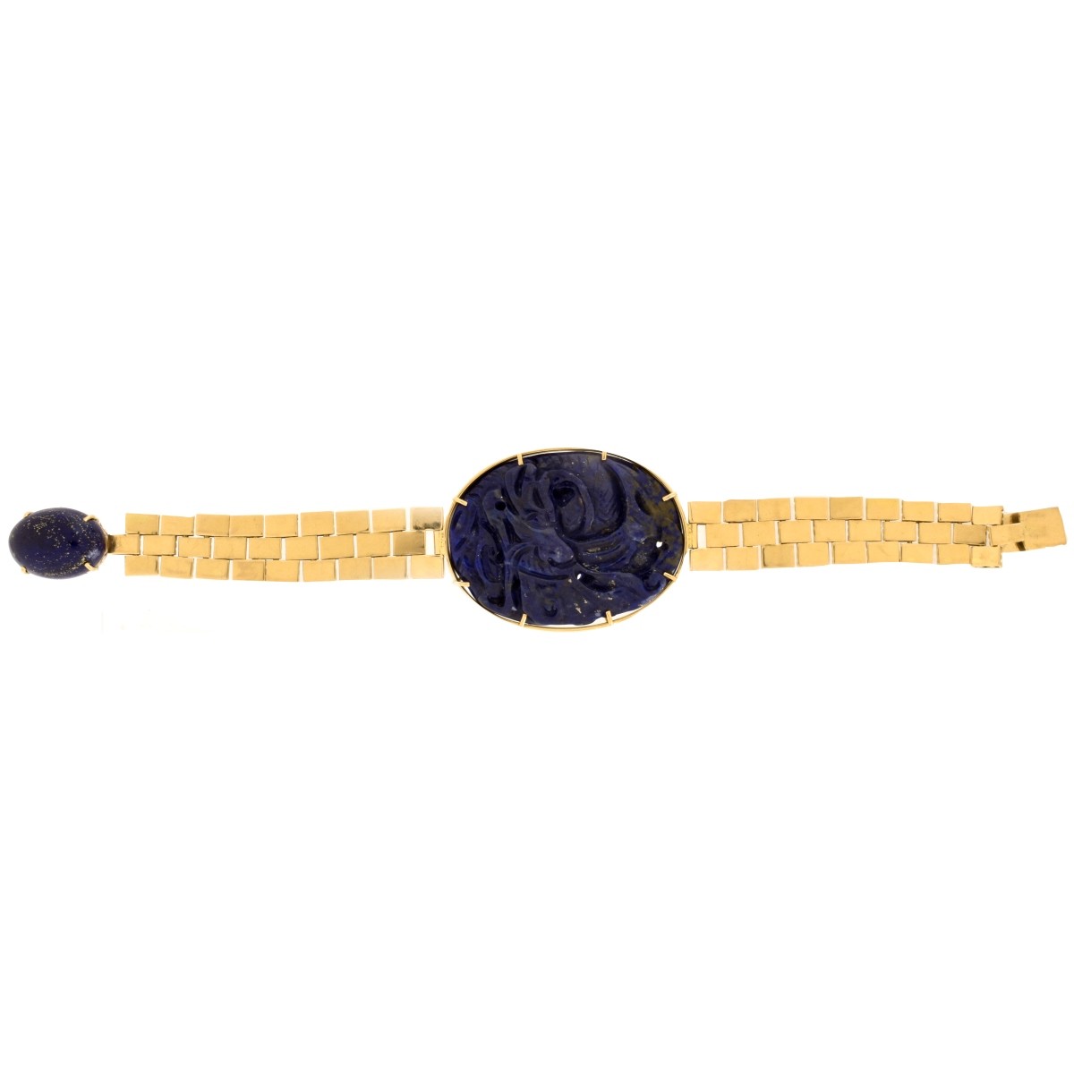 Carved Lapis and 18K Bracelet