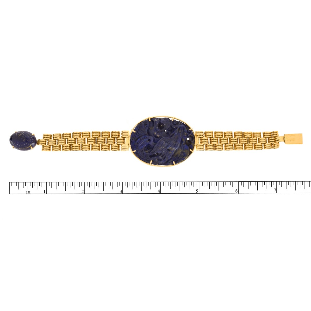 Carved Lapis and 18K Bracelet