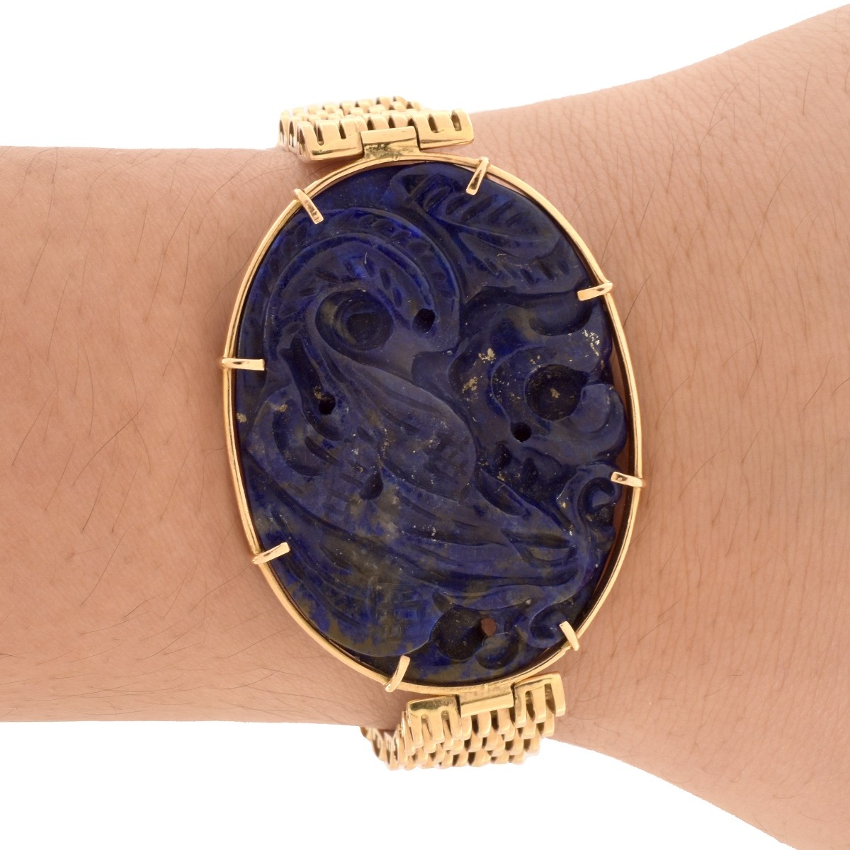 Carved Lapis and 18K Bracelet