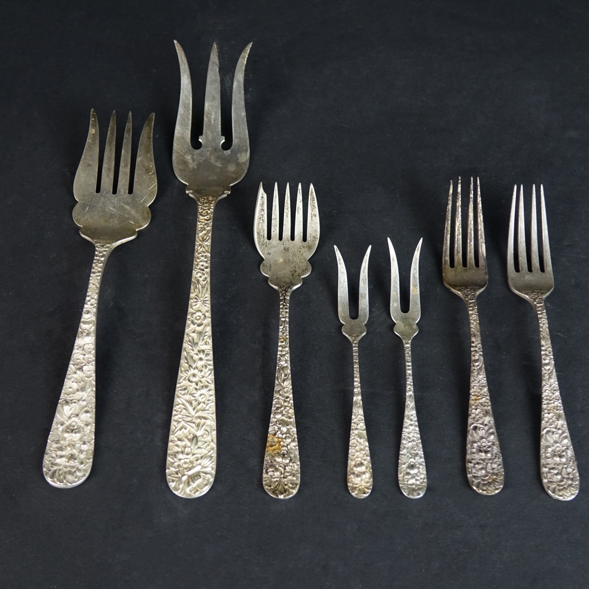 (7) Kirk Stieff "Repousse" Assorted Forks