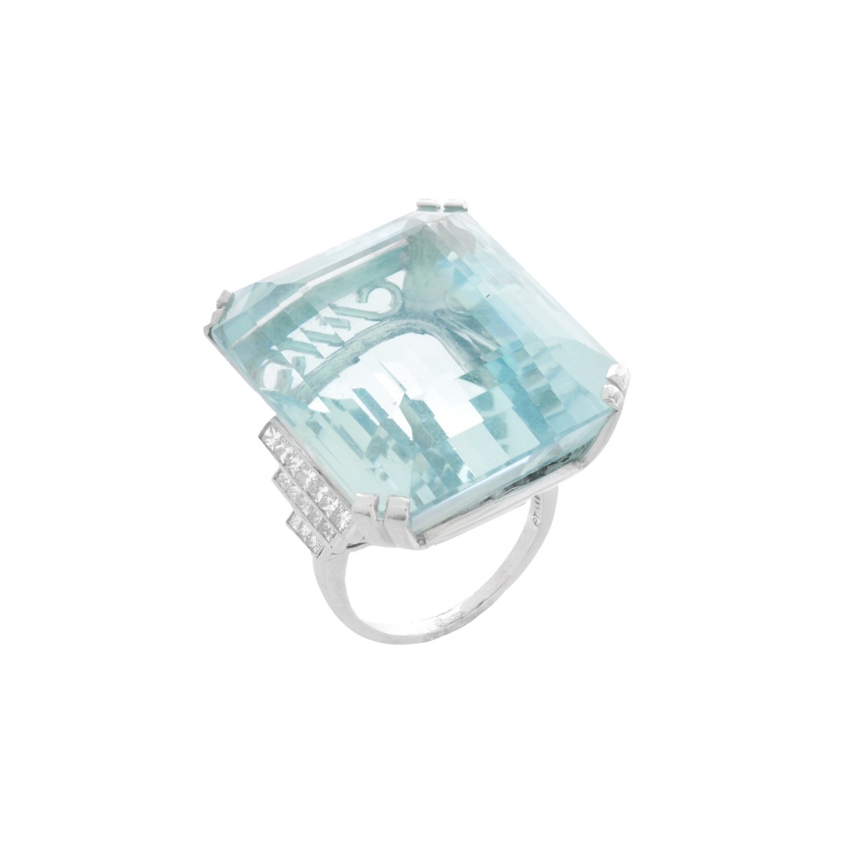 Aquamarine, Diamond and Platinum Ring