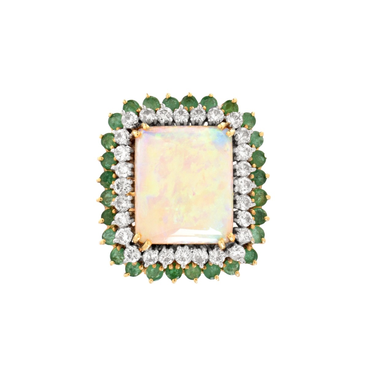 Opal, Diamond, Emerald and 14K Ring