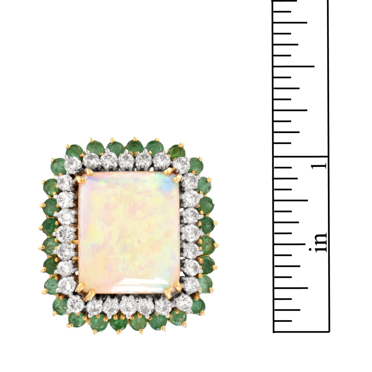 Opal, Diamond, Emerald and 14K Ring