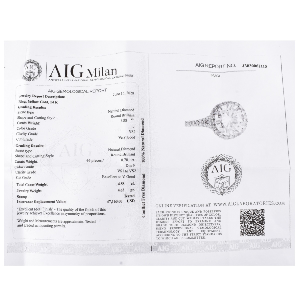 AIG Diamond and 14K Engagement Ring