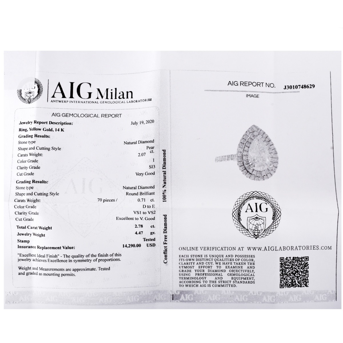 AIG Diamond and 14K Engagement Ring