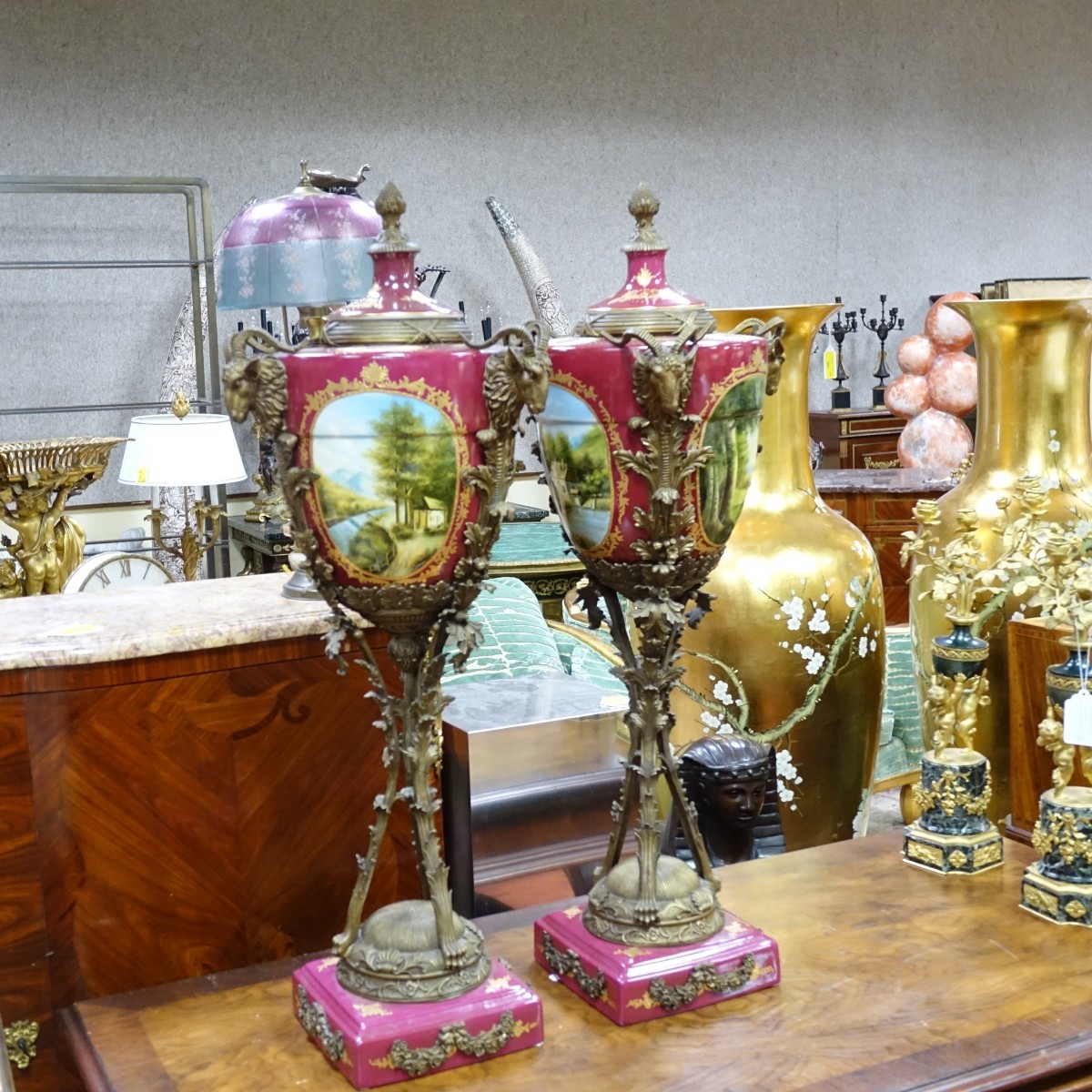 Pair of Limoges Sevres Style Urns