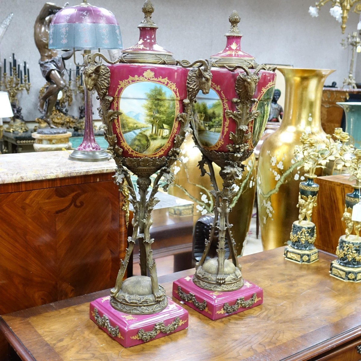 Pair of Limoges Sevres Style Urns