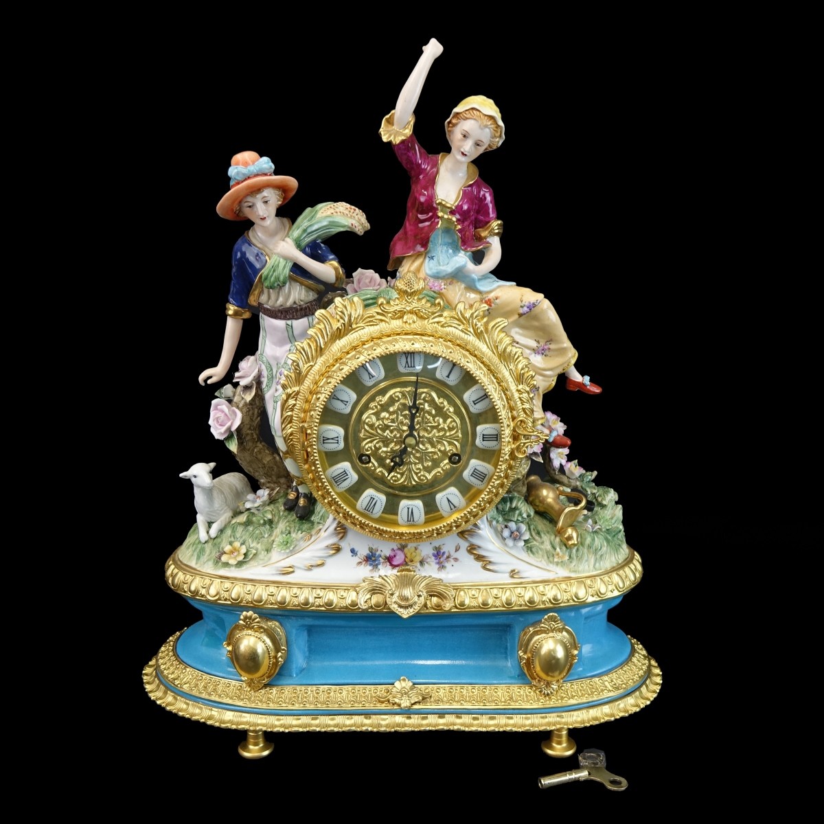 Large RK Dresden Meissen Style Mantle Clock