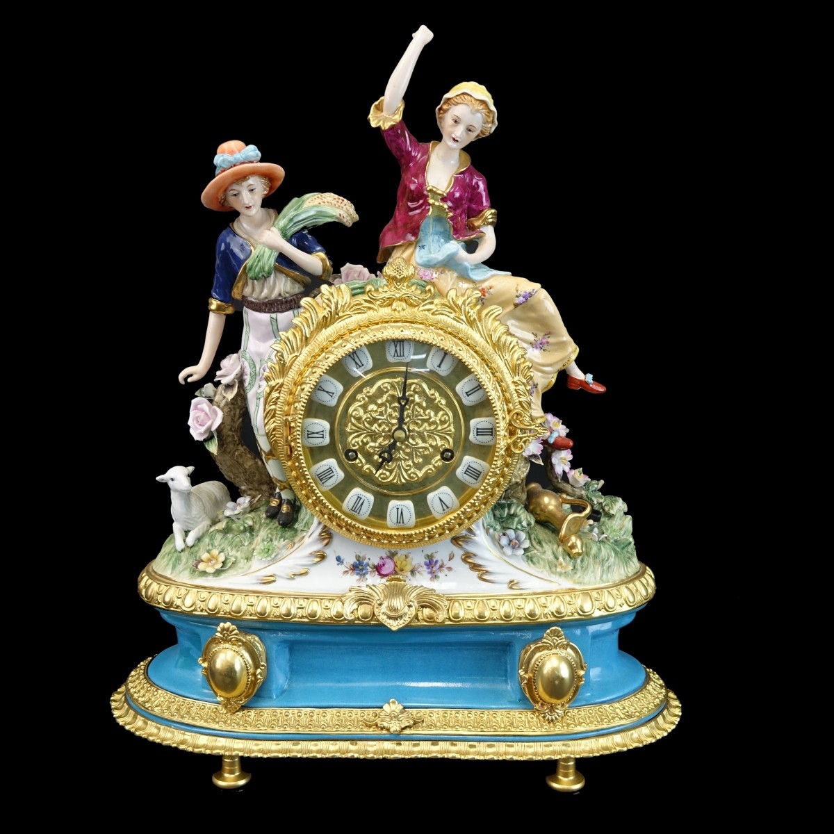 Large RK Dresden Meissen Style Mantle Clock