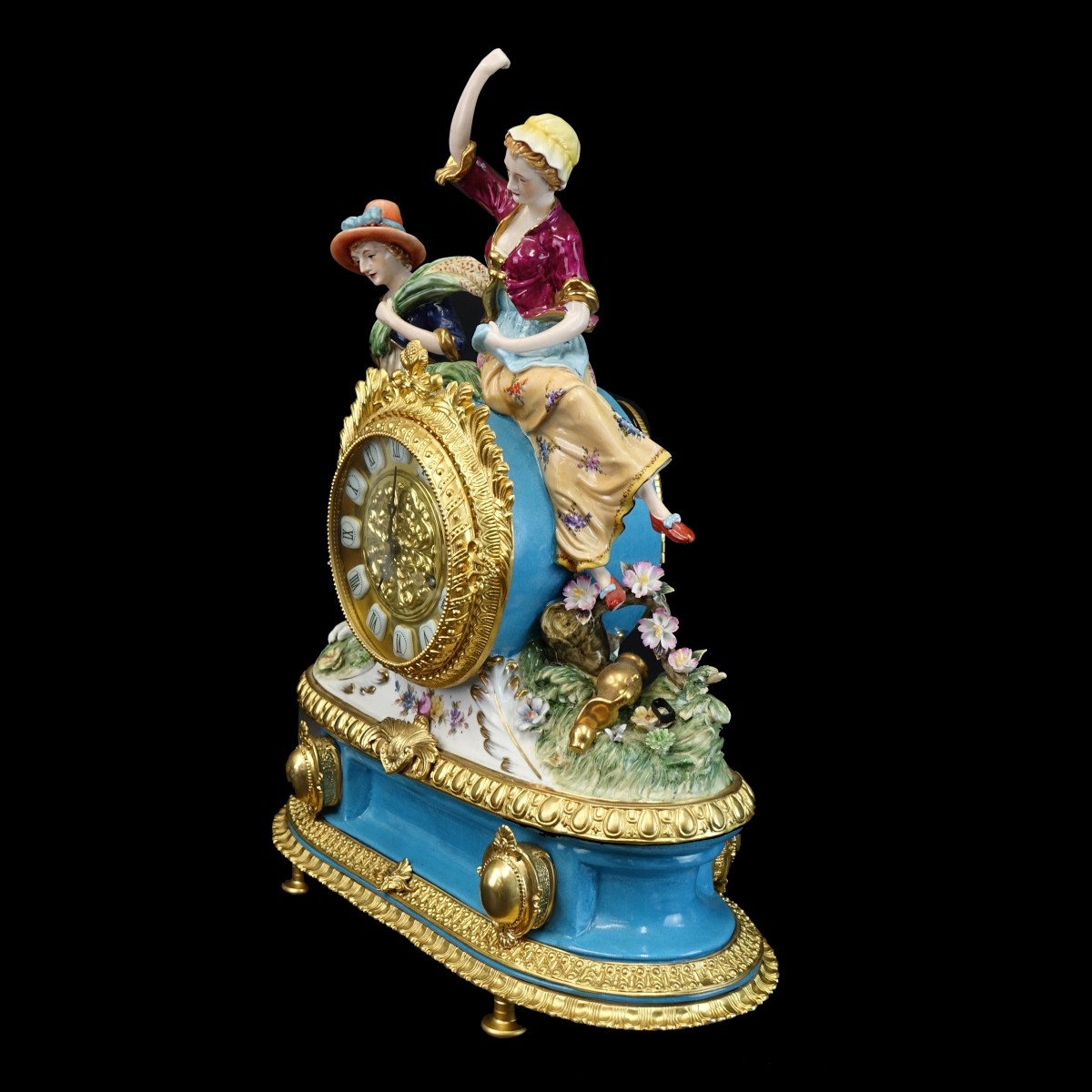 Large RK Dresden Meissen Style Mantle Clock