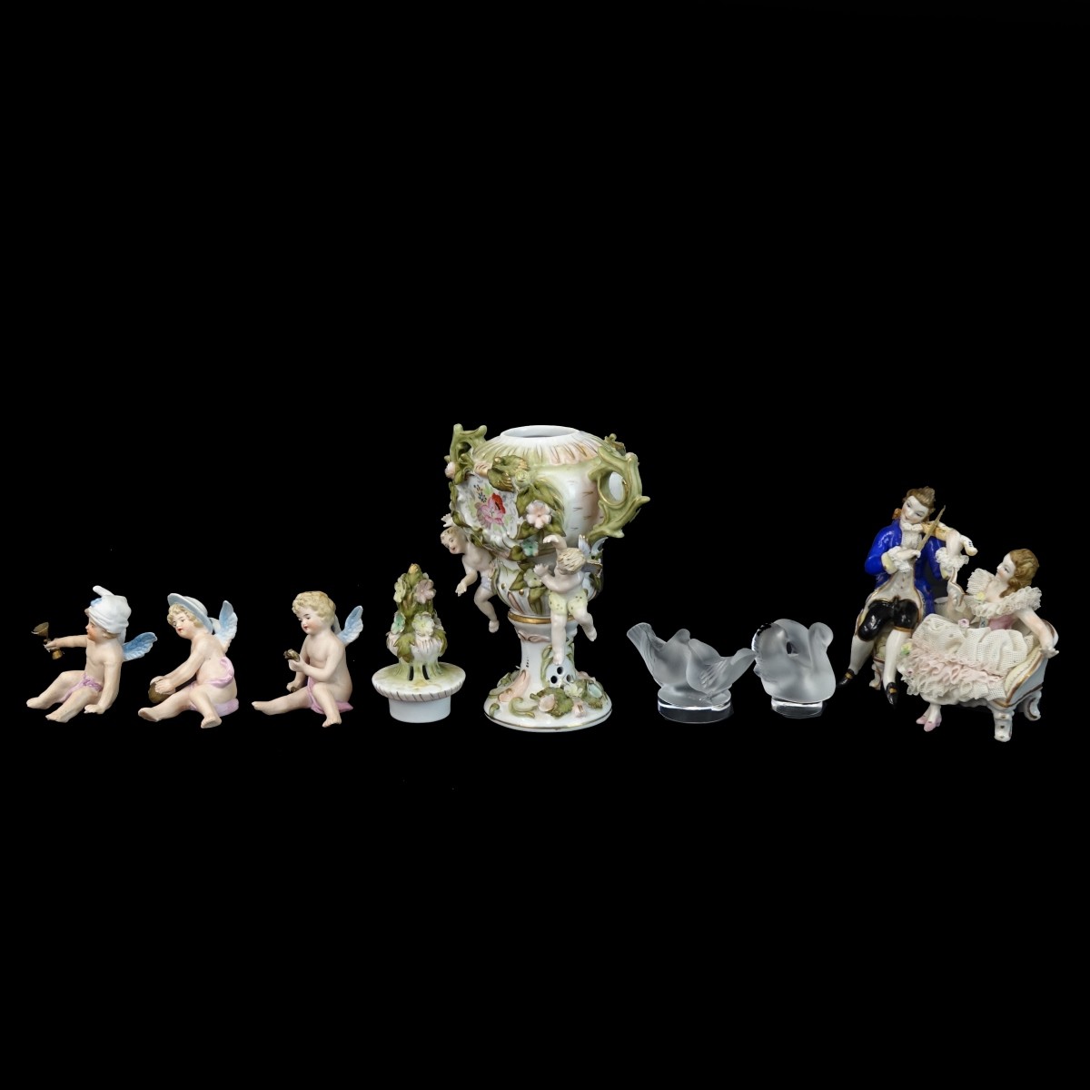 Lalique and Dresden Style Figurines
