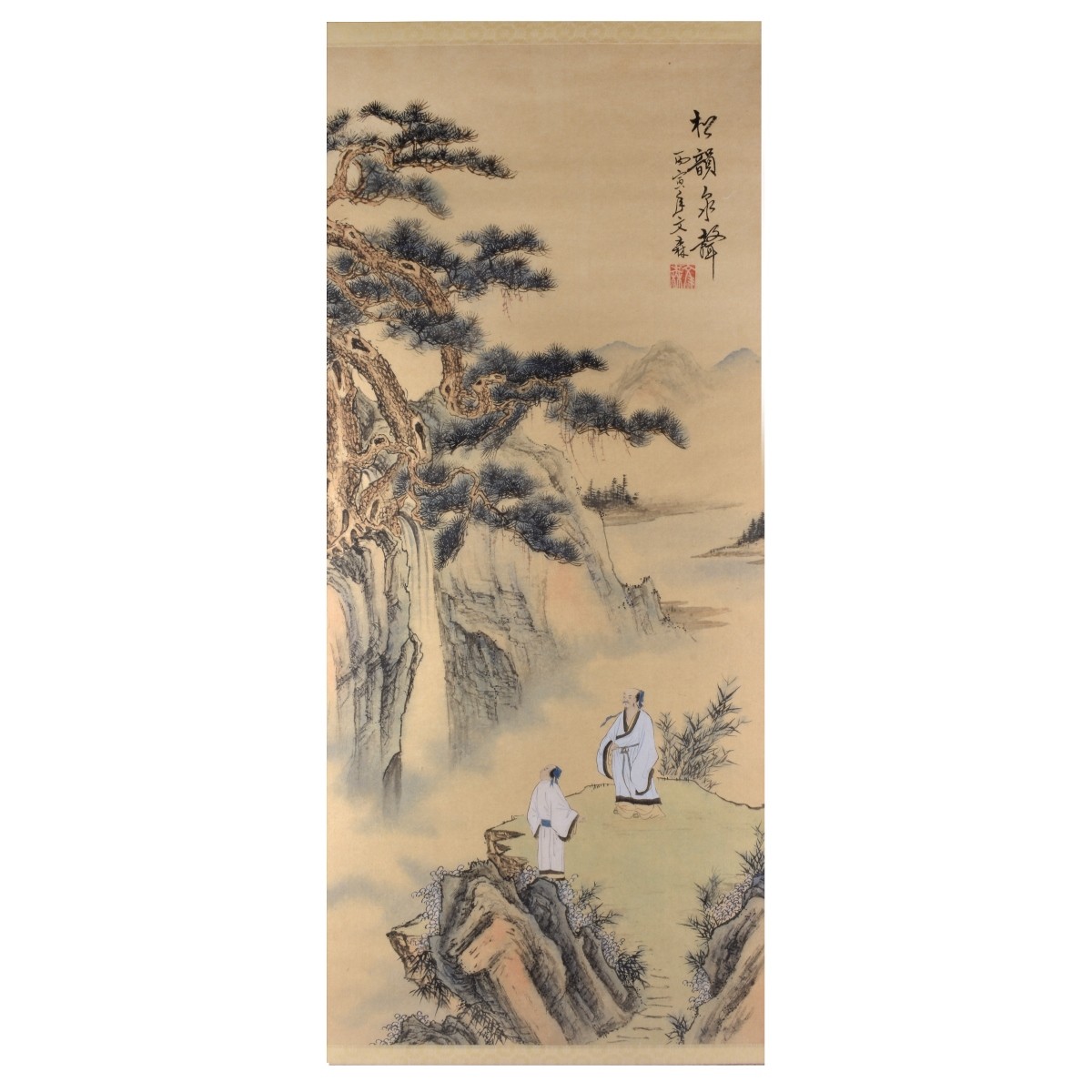 Large Antique Chinese Watercolor Scroll Painting