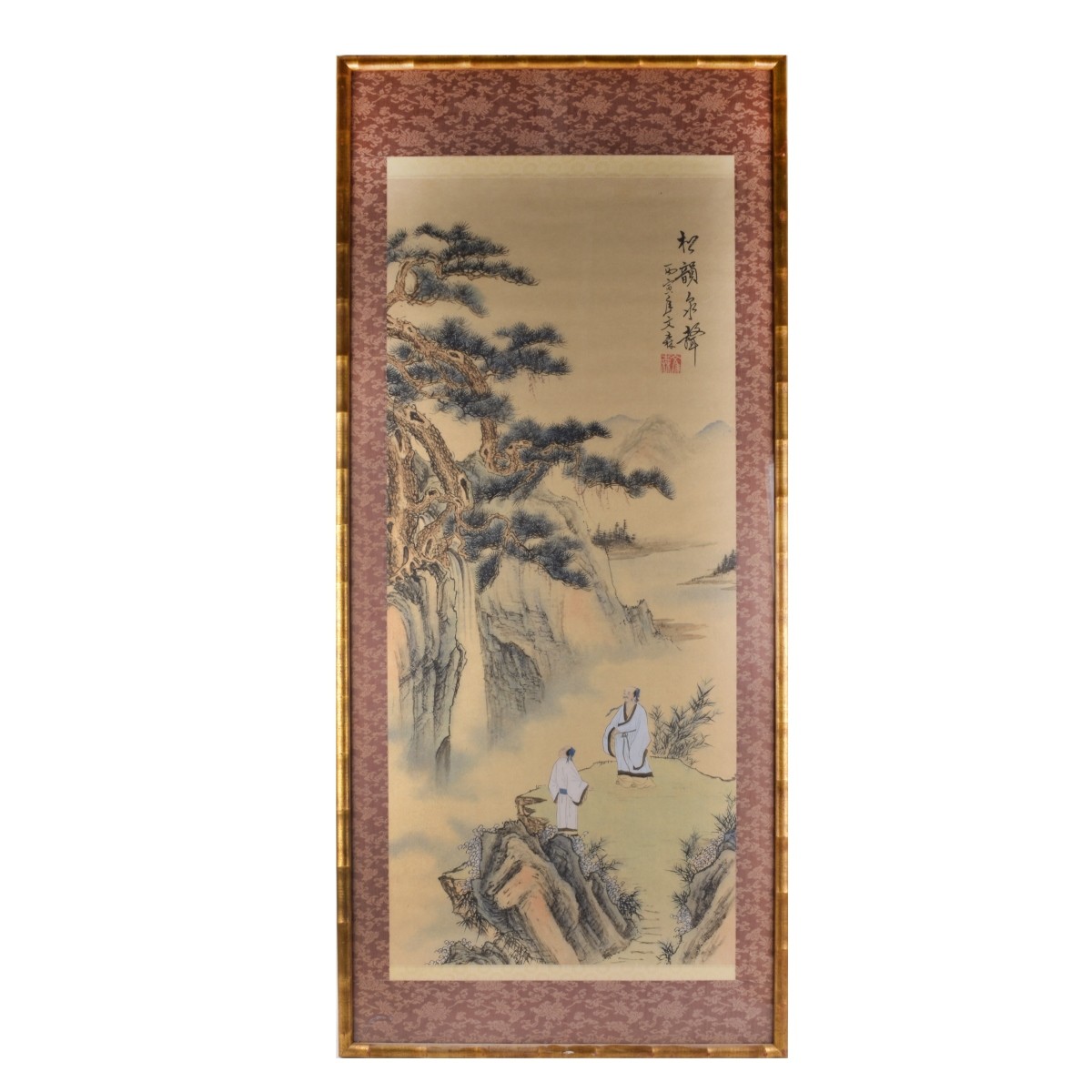 Large Antique Chinese Watercolor Scroll Painting