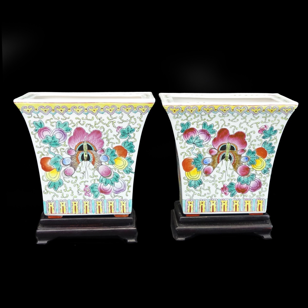 Pair of Chinese Famille Rose Flower Pots